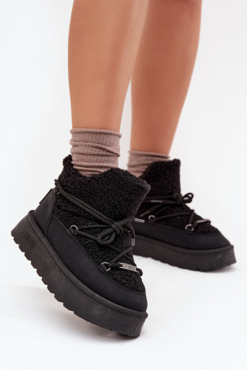 Womens Snow Boots On Platform With Sheepskin Big Star SS274109 Black