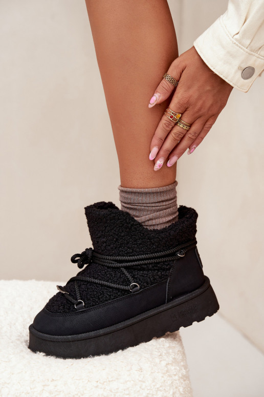 Womens Snow Boots On Platform With Sheepskin Big Star SS274109 Black