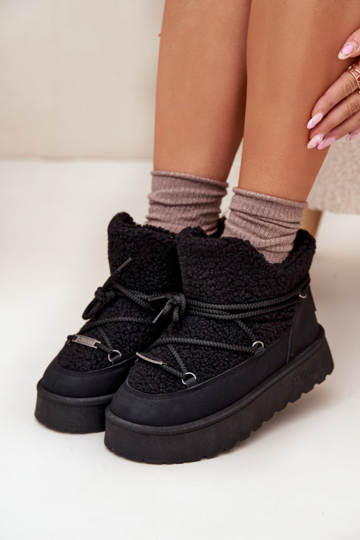 Womens Snow Boots On Platform With Sheepskin Big Star SS274109 Black