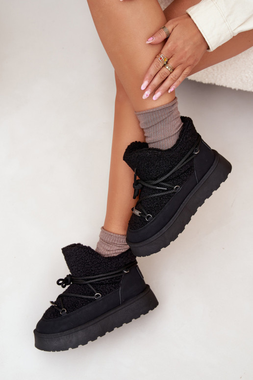 Womens Snow Boots On Platform With Sheepskin Big Star SS274109 Black