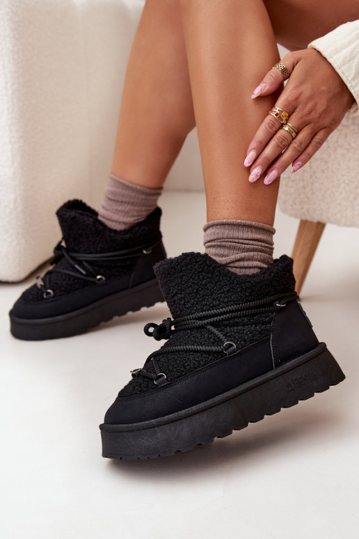 Womens Snow Boots On Platform With Sheepskin Big Star SS274109 Black