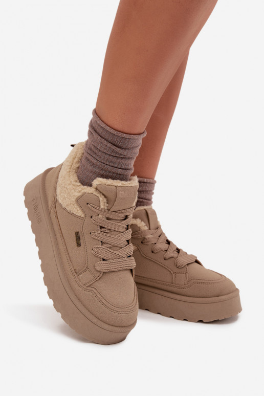 Women's Platform Sneakers With Sheepskin Big Star SS274105 Beige