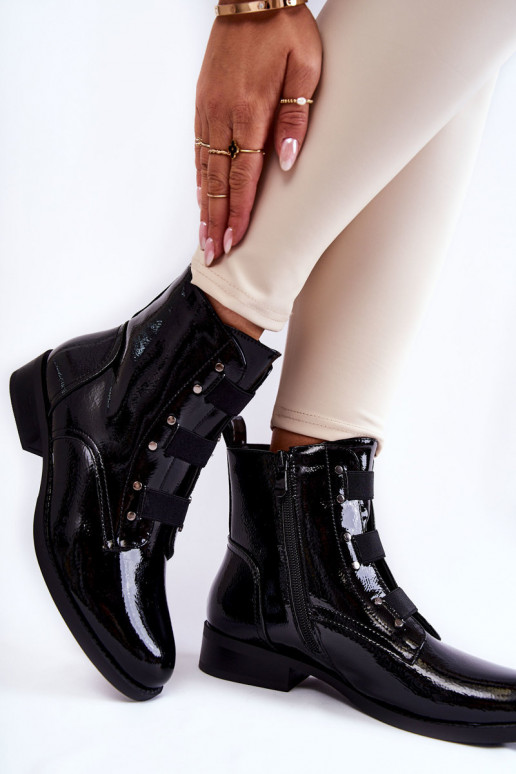 Lacquered Warm Boots On Flat Heel Black Geira