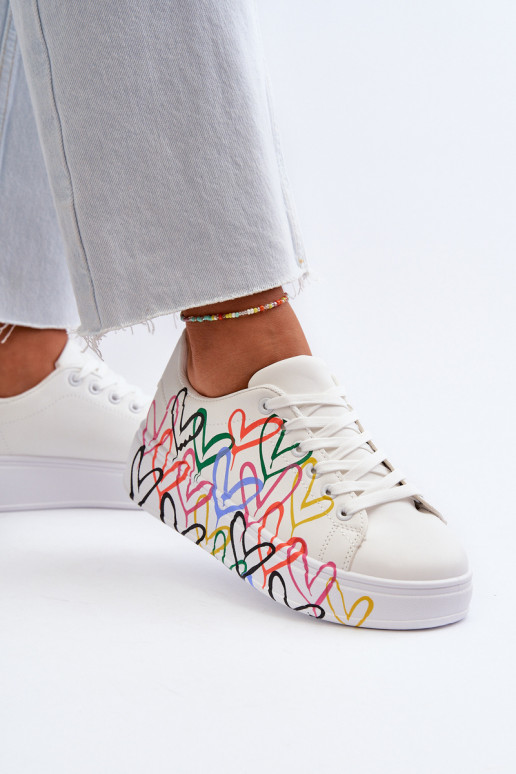Women's Sneakers with Hearts White Claral Women's Sneakers with Hearts White Claral