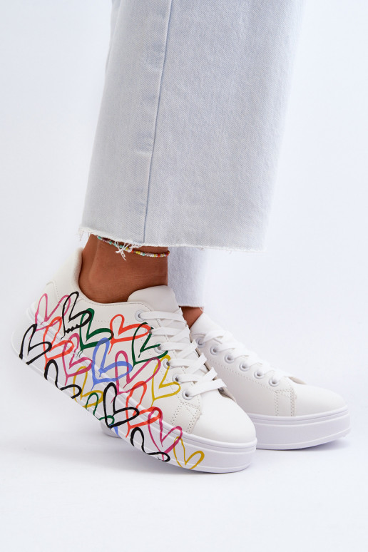 Women's Sneakers with Hearts White Claral Women's Sneakers with Hearts White Claral