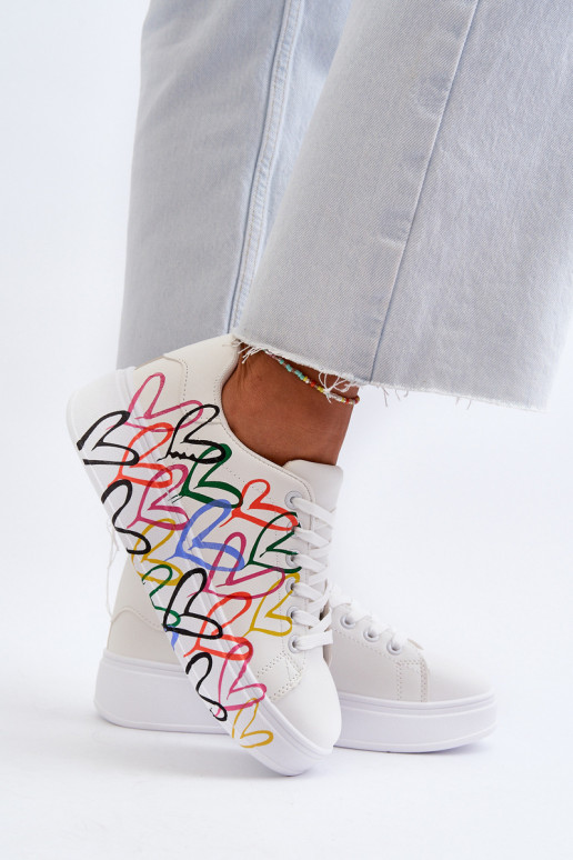 Women's Sneakers with Hearts White Claral Women's Sneakers with Hearts White Claral
