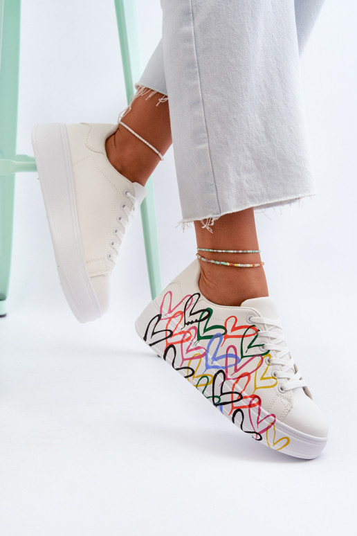 Women's Sneakers with Hearts White Claral Women's Sneakers with Hearts White Claral