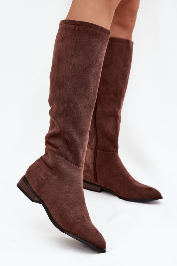 Suede Boots With Flat Heel Brown Eelin