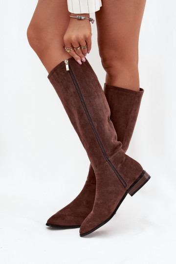Suede Boots With Flat Heel Brown Eelin 2