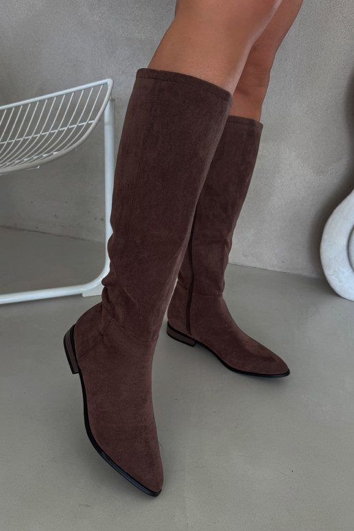Suede Boots With Flat Heel Brown Eelin Suede Boots With Flat Heel Brown Eelin