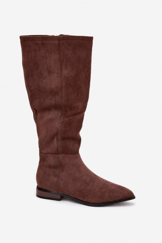 Suede Boots With Flat Heel Brown Eelin Suede Boots With Flat Heel Brown Eelin