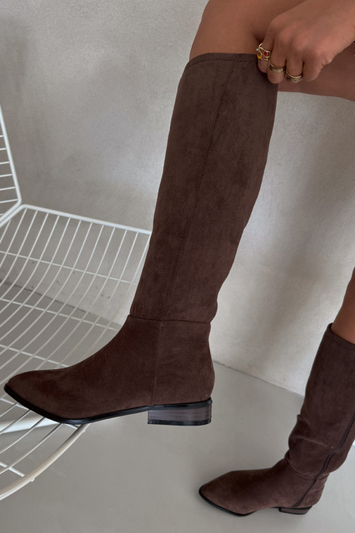 Suede Boots With Flat Heel Brown Eelin Suede Boots With Flat Heel Brown Eelin