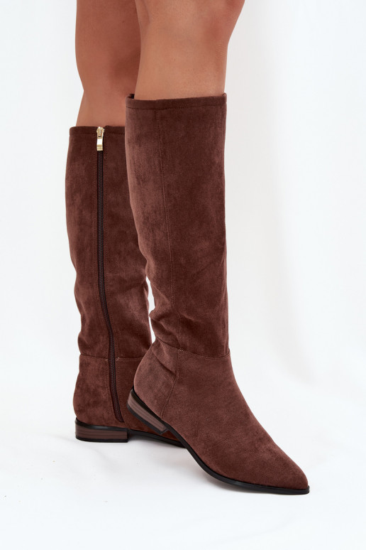 Suede Boots With Flat Heel Brown Eelin Suede Boots With Flat Heel Brown Eelin