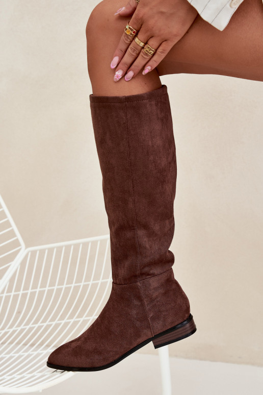 Suede Boots With Flat Heel Brown Eelin Suede Boots With Flat Heel Brown Eelin