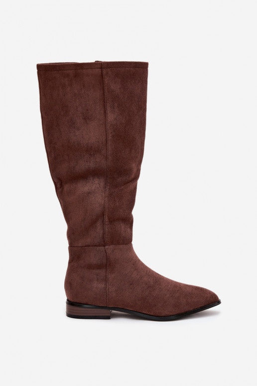 Suede Boots With Flat Heel Brown Eelin Suede Boots With Flat Heel Brown Eelin