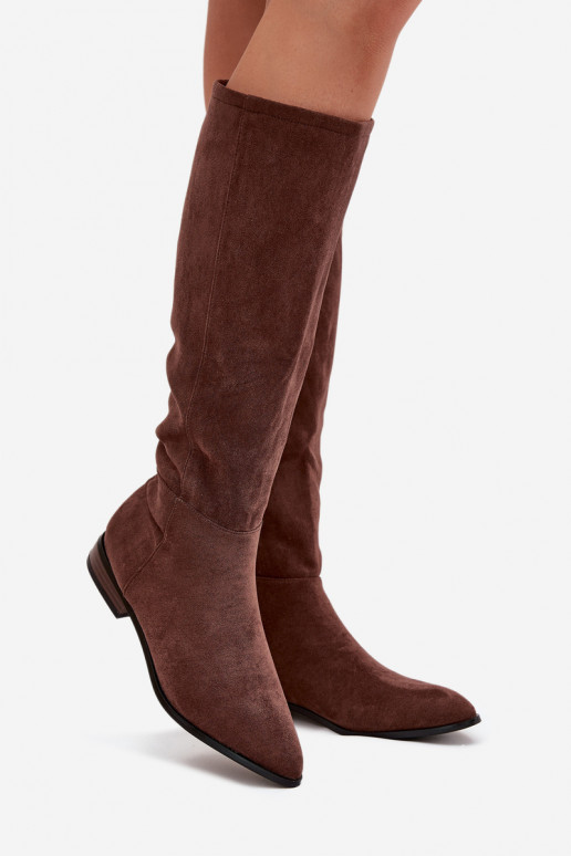 Suede Boots With Flat Heel Brown Eelin Suede Boots With Flat Heel Brown Eelin