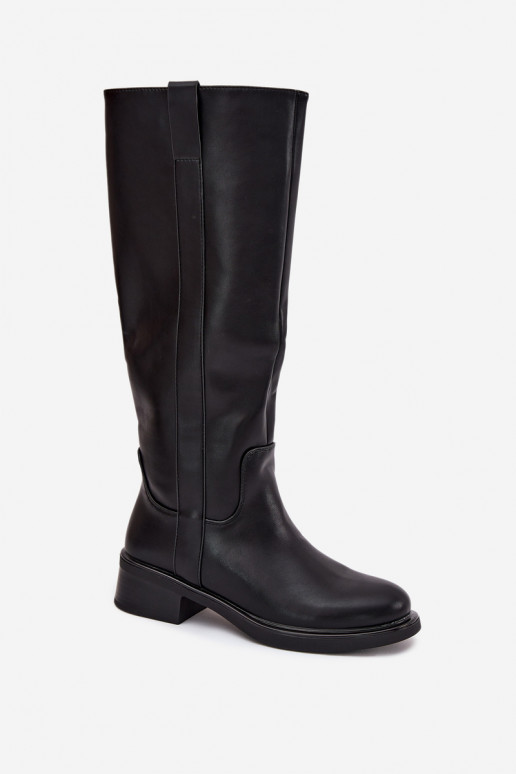 Women's Officer Boots On Low Heel Insulated Black Averna