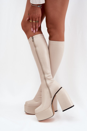 Women's Ankle Boots On A Heel And Platform Light Beige Yavira
