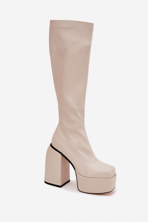 Women's Ankle Boots On A Heel And Platform Light Beige Yavira