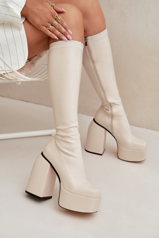 Women's Ankle Boots On A Heel And Platform Light Beige Yavira