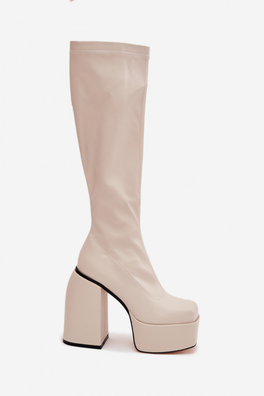 Women's Ankle Boots On A Heel And Platform Light Beige Yavira