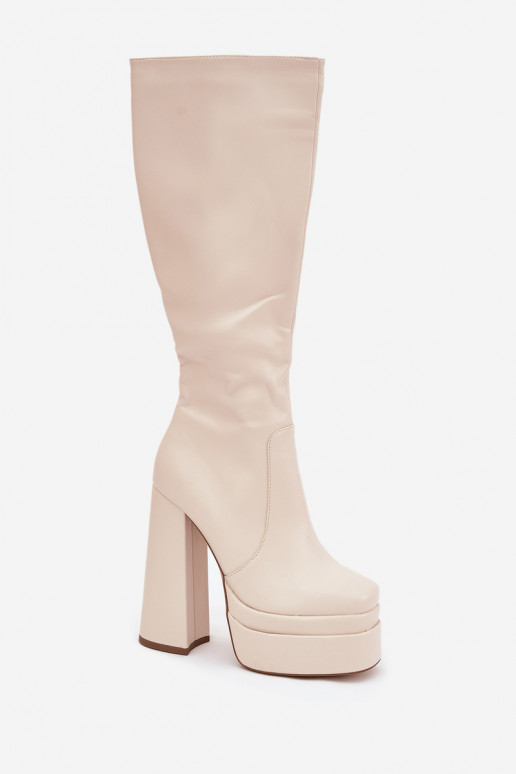 Warm women's ankle boots on a heel and platform light beige Lysara Warm women's ankle boots on a heel and platform light beige Lysara