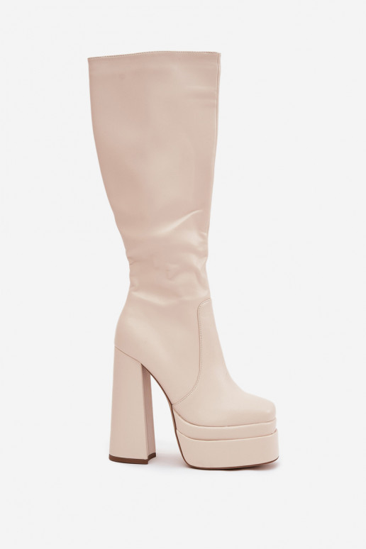 Warm women's ankle boots on a heel and platform light beige Lysara Warm women's ankle boots on a heel and platform light beige Lysara
