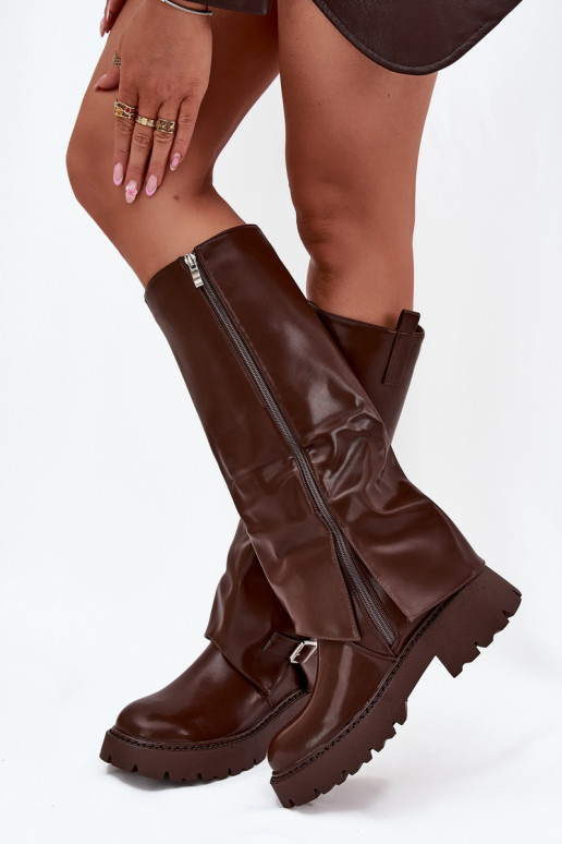 Ocieplane KozakiwithWywiniętą Cholewką I Klamrą Czekoladowe Fiorae