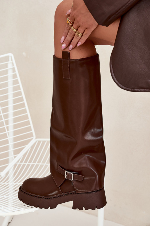 Insulated boots with rolled shaft and buckle chocolate Fiorae