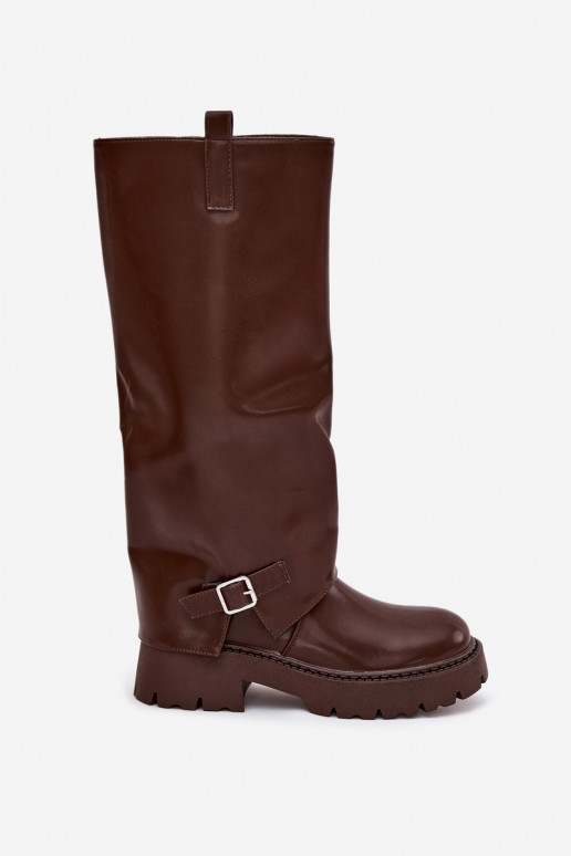 Insulated boots with rolled shaft and buckle chocolate Fiorae