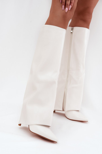 Warm Heeled Boots with Folded Shaft White Tamonia