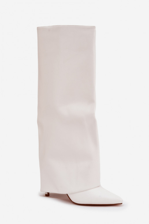 Warm Heeled Boots with Folded Shaft White Tamonia