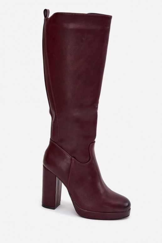 Women Knee High Boots On Heels Eco Leather Burgundy Thalina Women Knee High Boots On Heels Eco Leather Burgundy Thalina