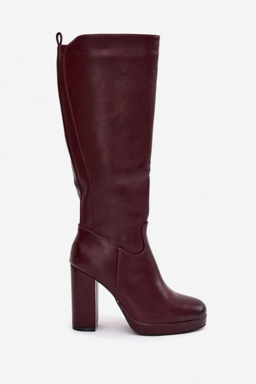 Women Knee High Boots On Heels Eco Leather Burgundy Thalina Women Knee High Boots On Heels Eco Leather Burgundy Thalina