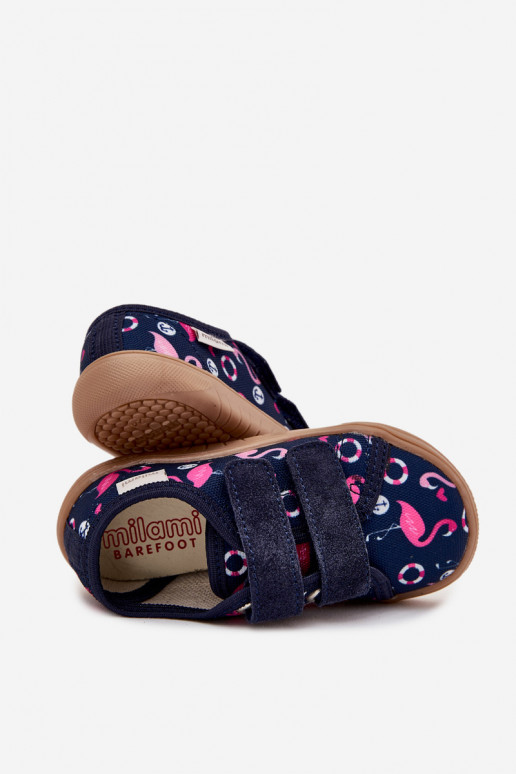 Girls Barefoot Slippers Flamingos Milami Navy Saphira