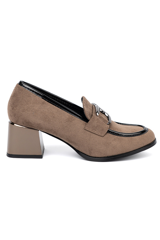 of suede beige shoes on a thick pole