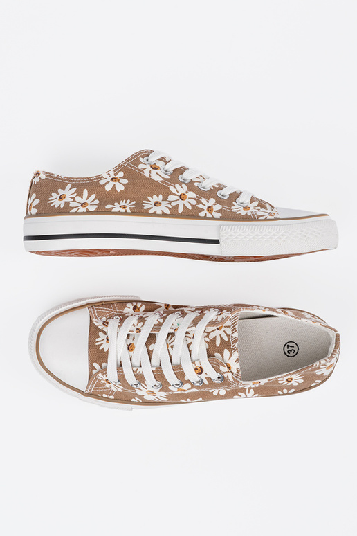 Beżowe trampki damskie w kwiatki