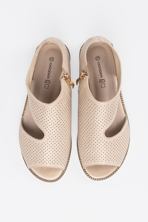 gold color sandals openInork on a flat sole