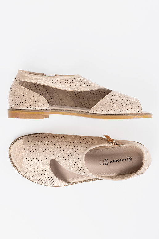 gold color sandals openInork on a flat sole