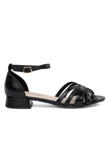 Elegant style black sandals on a loIn heel 2