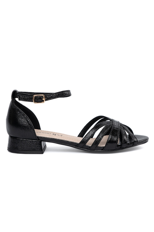 Elegant style black sandals on a loIn heel
