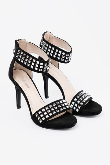 sandals on a high heel black Inith zircons