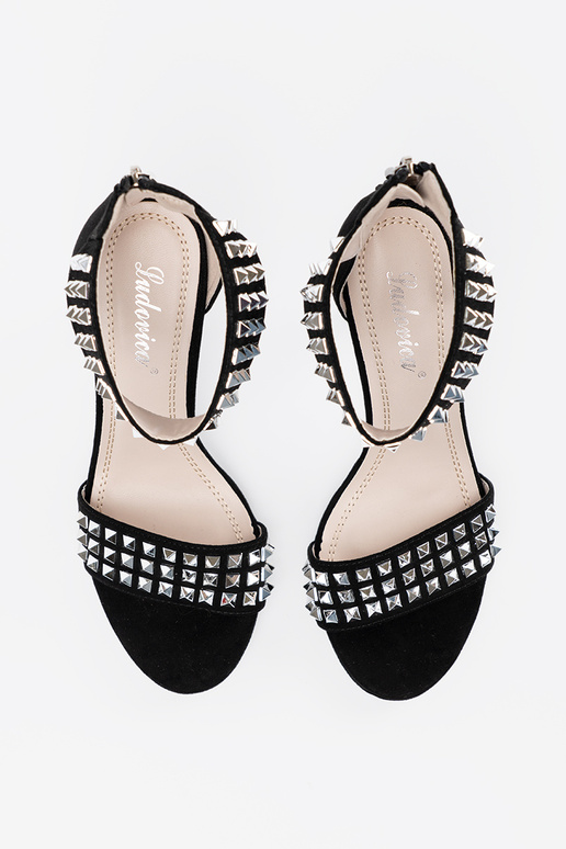 sandals on a high heel black Inith zircons