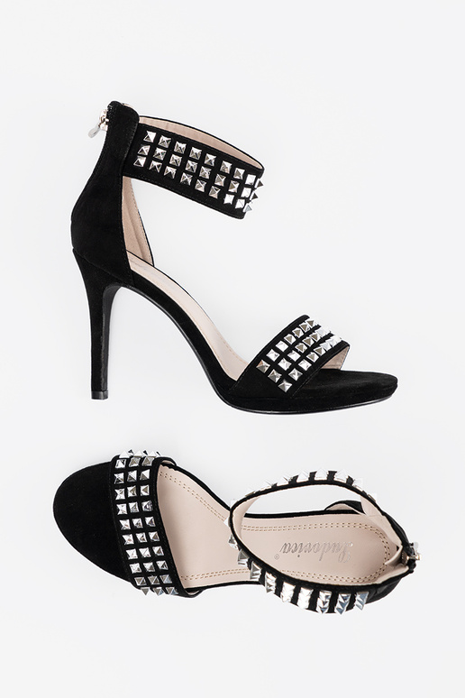 sandals on a high heel black Inith zircons