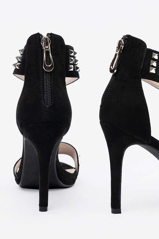 sandals on a high heel black Inith zircons