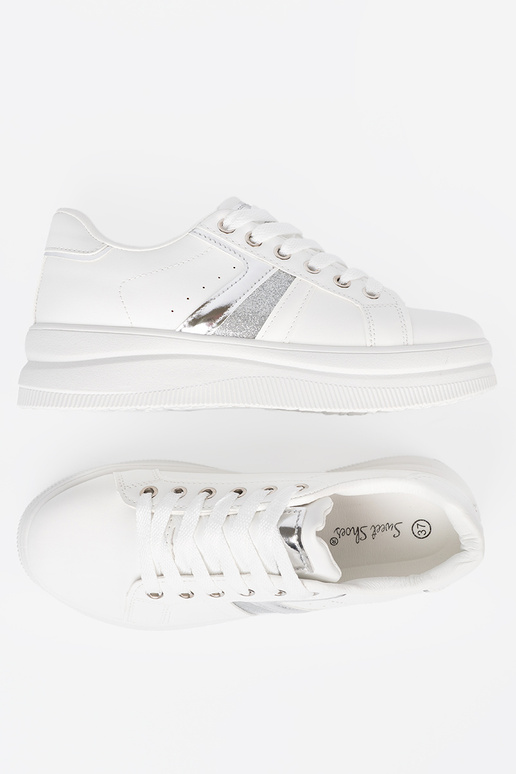 INhite color Sneakers z metallicm silverm akcentem