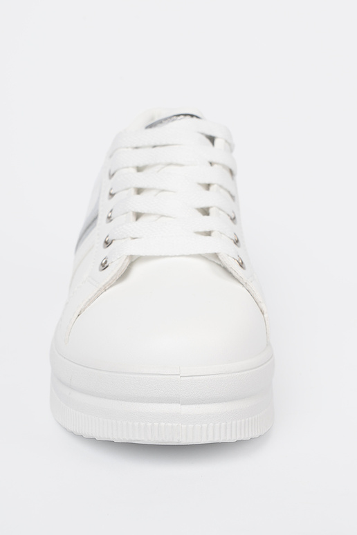 INhite color Sneakers z metallicm silverm akcentem