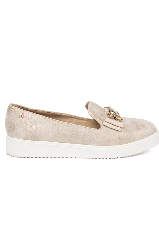 gold color INomens moccasins z biżuteryjnym detalem na przodzie