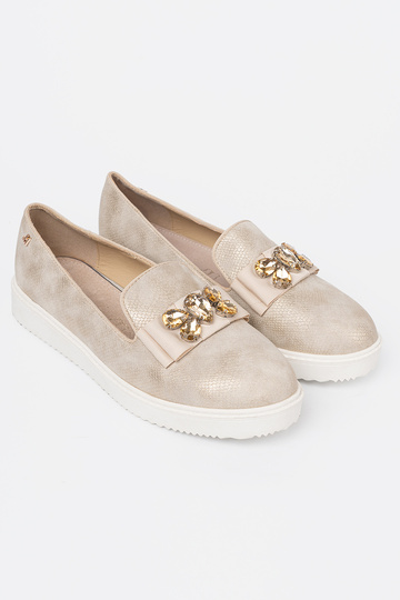 gold color INomens moccasins z biżuteryjnym detalem na przodzie