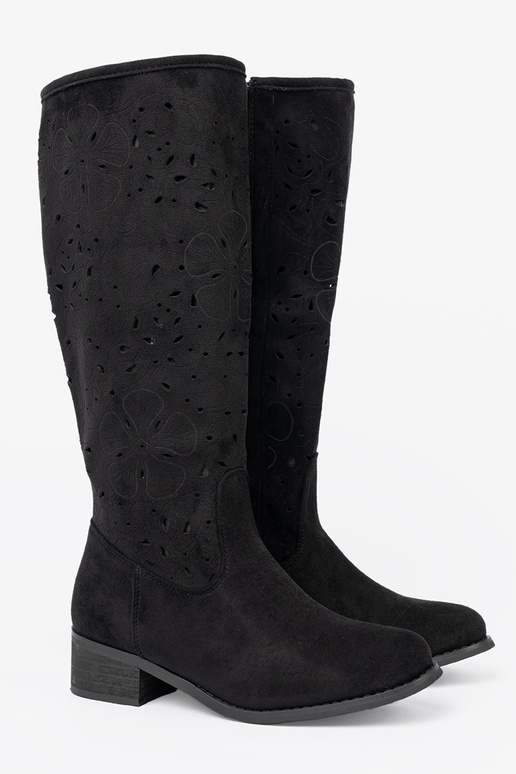 of suede black long boots przed kolano